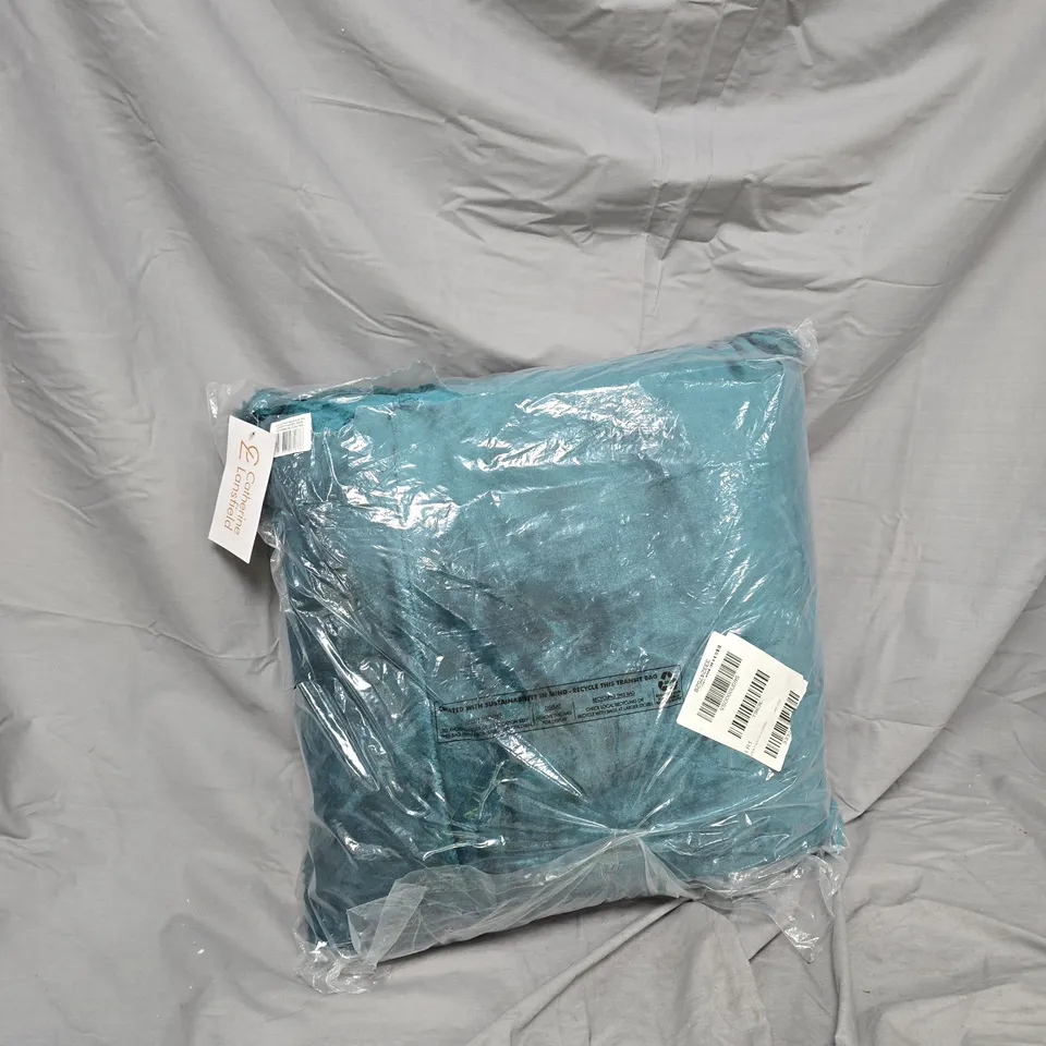 CATHERINE LANSFIELD VELVET & FAUX FUR CUSHION – TEAL, 55X55CM