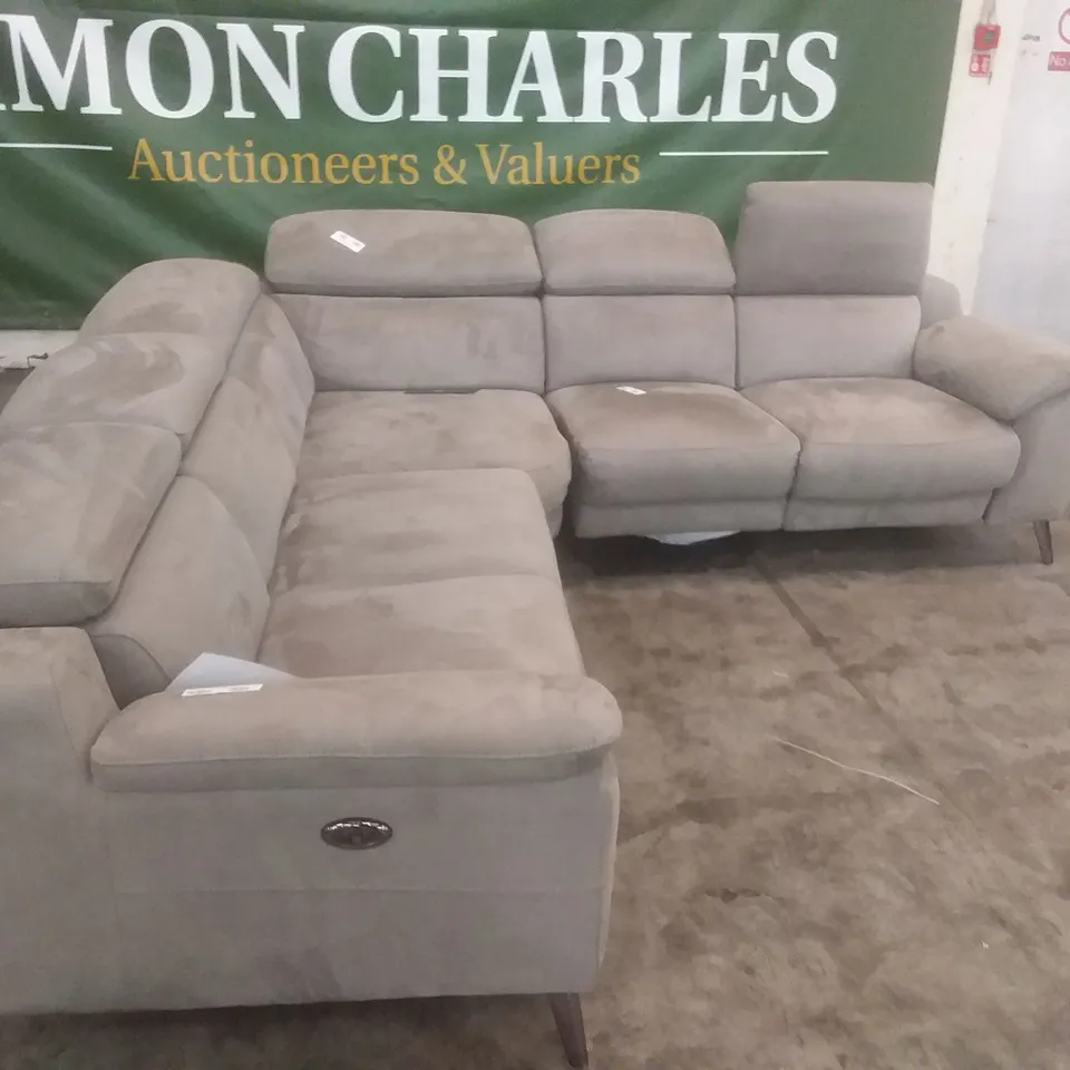 QUALITY DESIGNER COLLINS 2 SEATER POWER RECLINER CORNER CORNER SOFA - GREY FABRIC