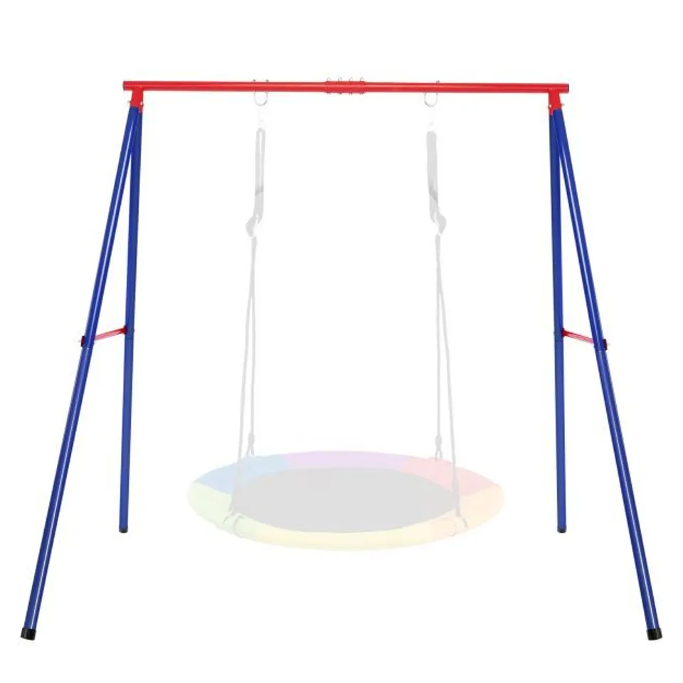 BOXED COSTWAY METAL SWING FRAME WITH GROUND STAKES AND CARABINERS - BLUE & RED