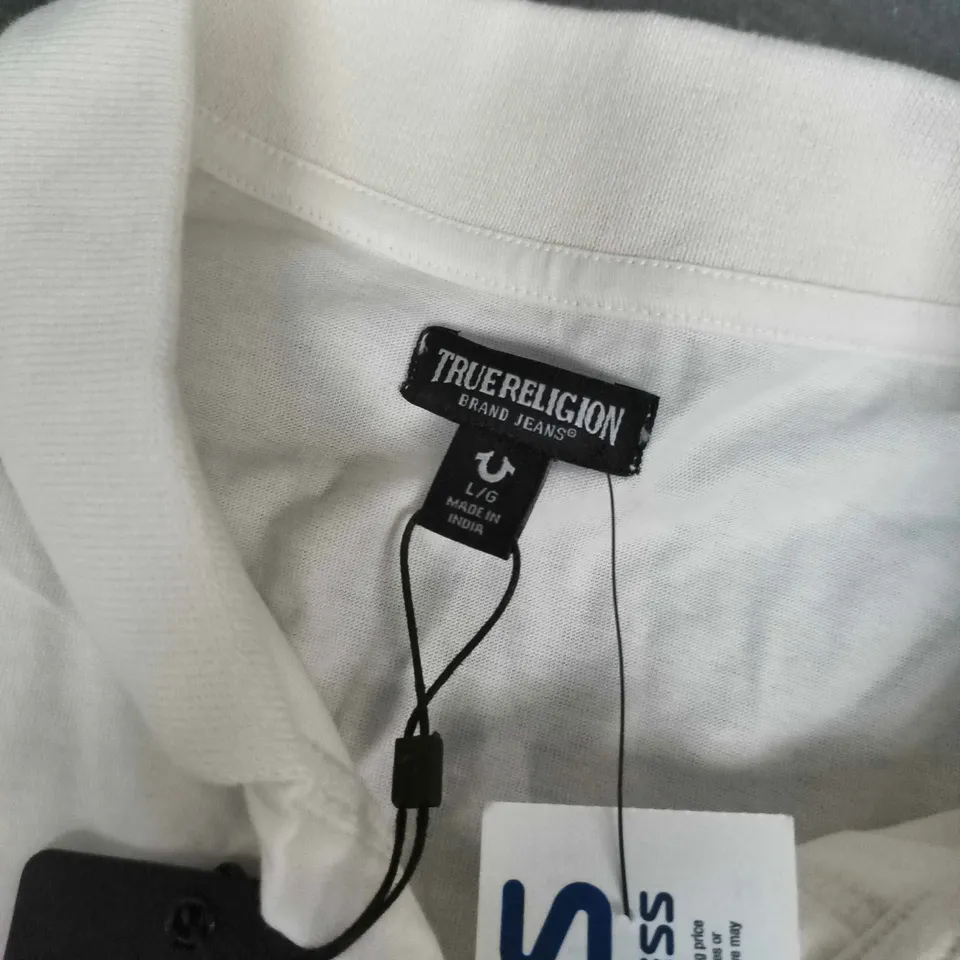 TRUE RELIGION PANEL SS POLO IN WHITE - LARGE