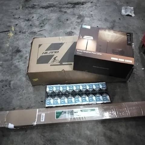 PALLET OF HOUSEHOLD ITEMS TO INCLUDE TRI-PROOF LIGHT, LED 6W BULBS, CHILDREN'S BIKE, GOVEE UPLIGHTER FLOOR LAMP  AND OTHER ASSORTED ITEMS...