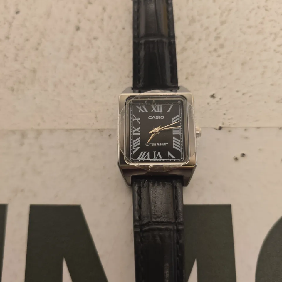 CASIO WRISTWATCH – BLACK LEATHER STRAP, SQUARE CASE