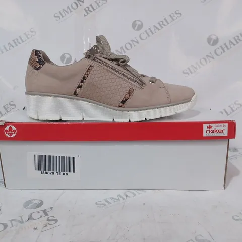 BOXED PAIR OF RIEKER TRAINERS IN TAUPE SIZE 6