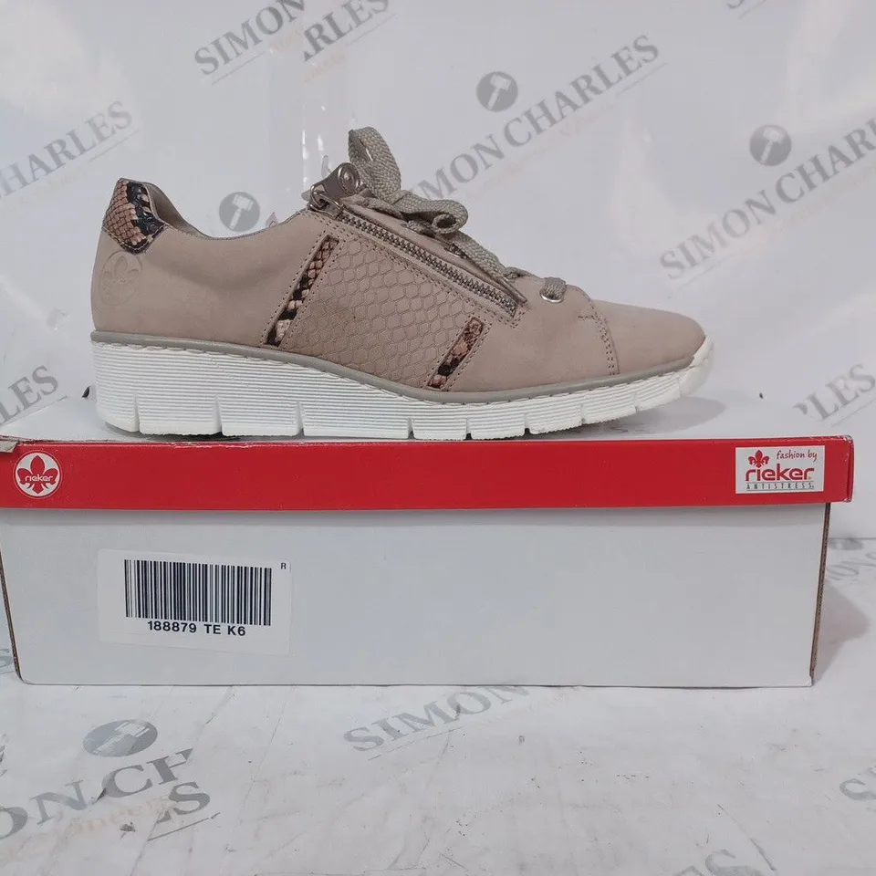 BOXED PAIR OF RIEKER TRAINERS IN TAUPE SIZE 6