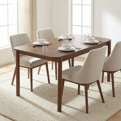 BOXED FURNT ASHFORD MID-CENTURY WALNUTT 4-6 SEATER RECTANGLE WOODEN DINING TABLE - 140CM
