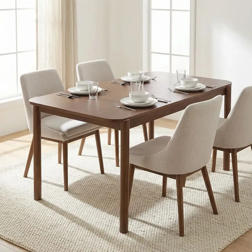 BOXED FURNT ASHFORD MID-CENTURY WALNUTT 4-6 SEATER RECTANGLE WOODEN DINING TABLE - 140CM