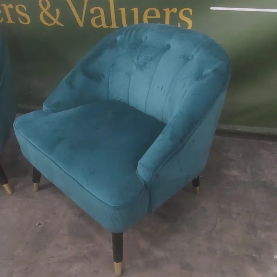 SET OF 2 KENSINGTON VELVET UPHOLSTERED BEDROOM ACCENT CHAIRS - TEAL