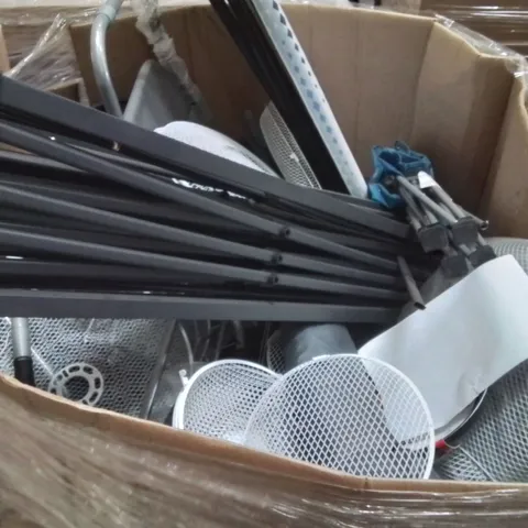 PALLET OF ASSORTED HOUSEHOLD GOODS AND PRODUCTS TO INCLUDE;SUN LOUNGER,FRYING PAN,FAN,CLOTHES AIRER,IRONING BOARD