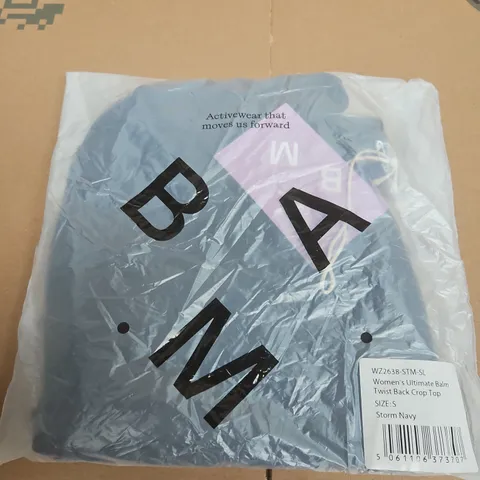 BAM WOMEN'S ULTIMATE BALM TWIST BACK CROP TOP – STORM NAVY, SIZE S