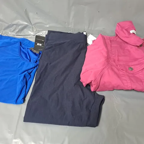 APPROXIMATELY 20 CLOTHING ITEMS TO INCLUDE TOPS, TROUSERS AND JACKETS. ASSORTED COLOURS, SIZES AND STYLES