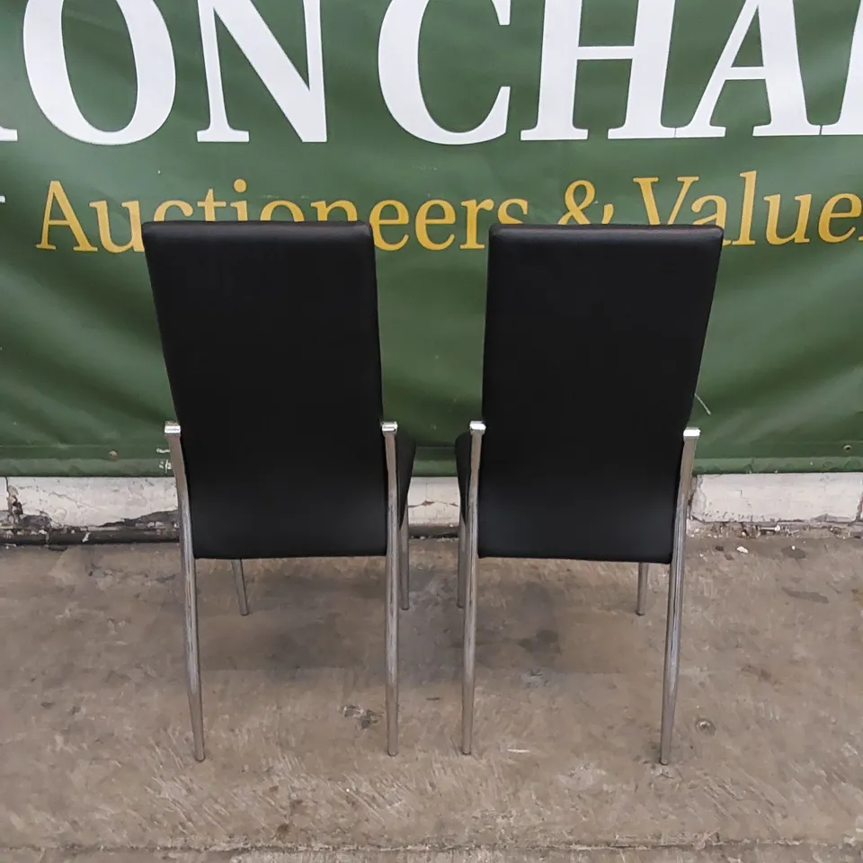 SET OF 2 DINING CHAIRS IN METAL AND BLACK PU FAUX LEATHER 