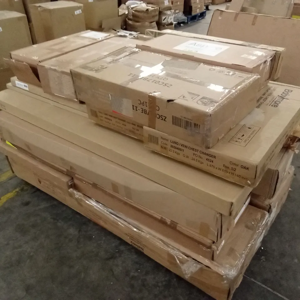 PALLET OF ASSORTED INCOMPLETE DESIGNER FURNITURE AND FURNITURE PARTS