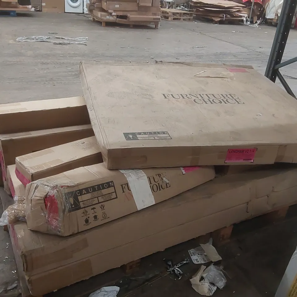 PALLET CONTAINING A LARGE QUANTITY OF ASSORTED DESIGNER FURNITURE PARTS INCLUDING BED PARTS ECT
