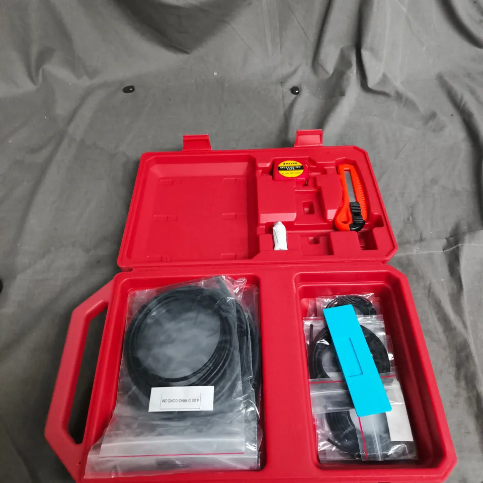 SPLICING KIT CONTENTS – RED TOOL CASE WITH RUBBER CORD & CUTTING KNIFE