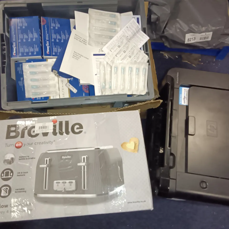 CAGE OF ASSORTED ITEMS TO INCLUDE CAMERA TRIPODS, COOKWARE PANS, BREVILLE TOASTER AND HP PRINTER / COLLECTION ONLY 