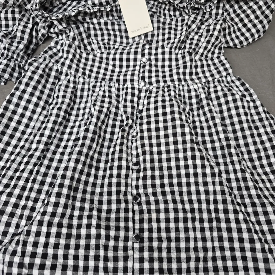 NOBODY'S CHILD FLOSSIE MIDI GINGHAM DRESS IN BLACK/WHITE SIZE UK 10