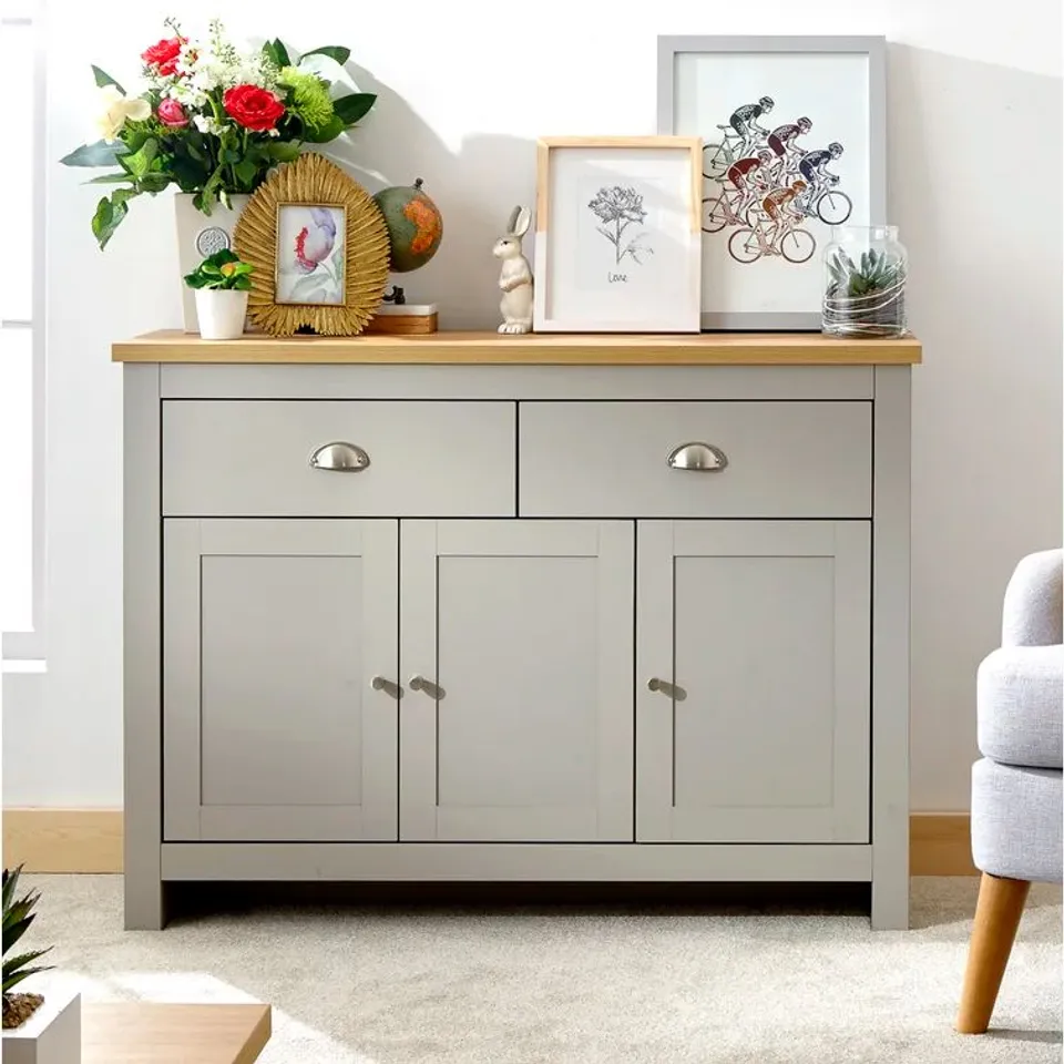 BOXED LORETTA 2 DRAWER LARGE SIDEBOARD GREY (2 BOXES)