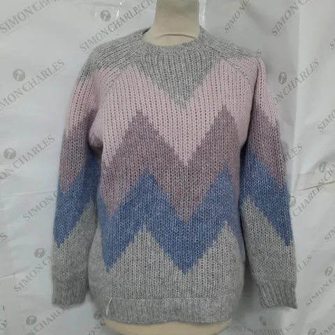 WOOLOVERS CUNKY ZIG ZAG KNIT JUMPER IN MULTICOLOUR SIZE M