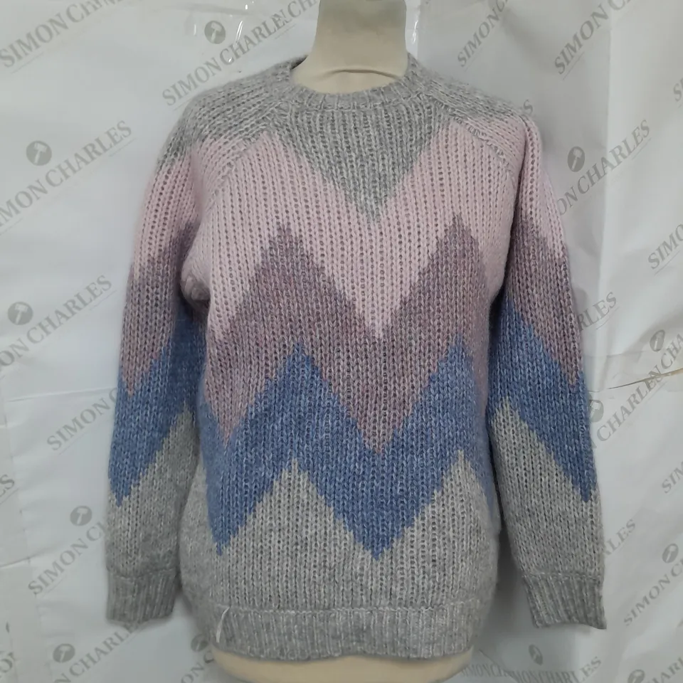 WOOLOVERS CUNKY ZIG ZAG KNIT JUMPER IN MULTICOLOUR SIZE M