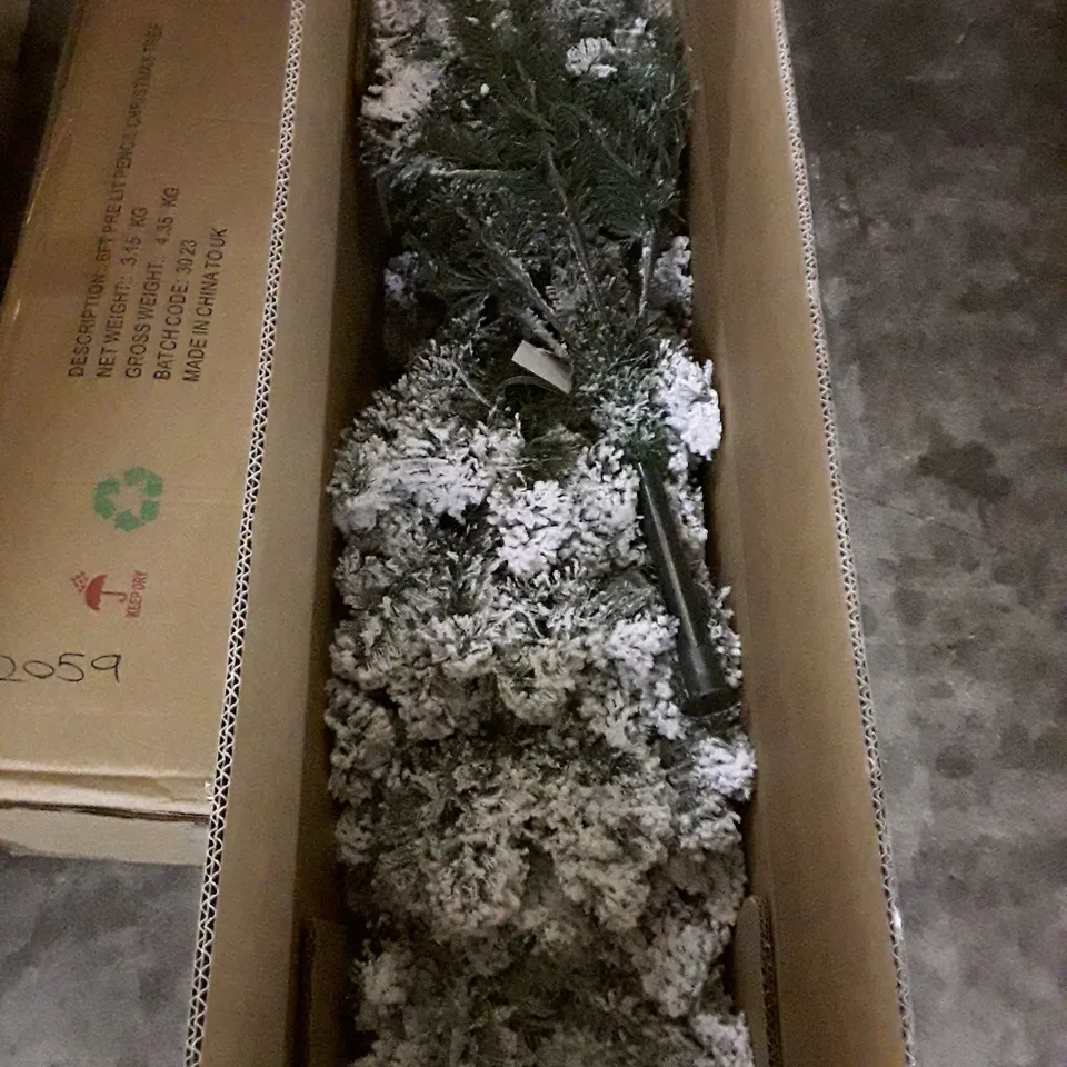 BOXED 6.5FT PRE-LIT SLIM FLOCKED EMPEROR TREE GREEN