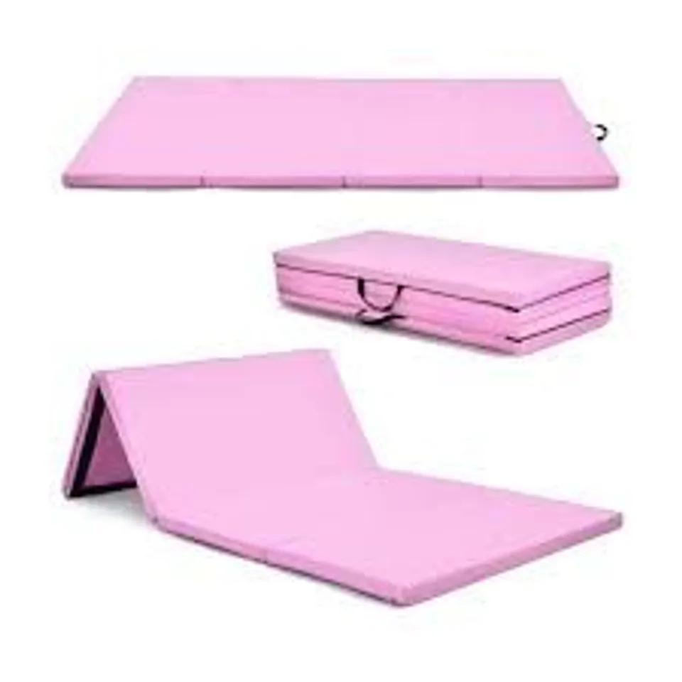 BOXED COSTWAY FOLDABLE PINK GYMNASTICS MAT WITH CARRY HANDLES