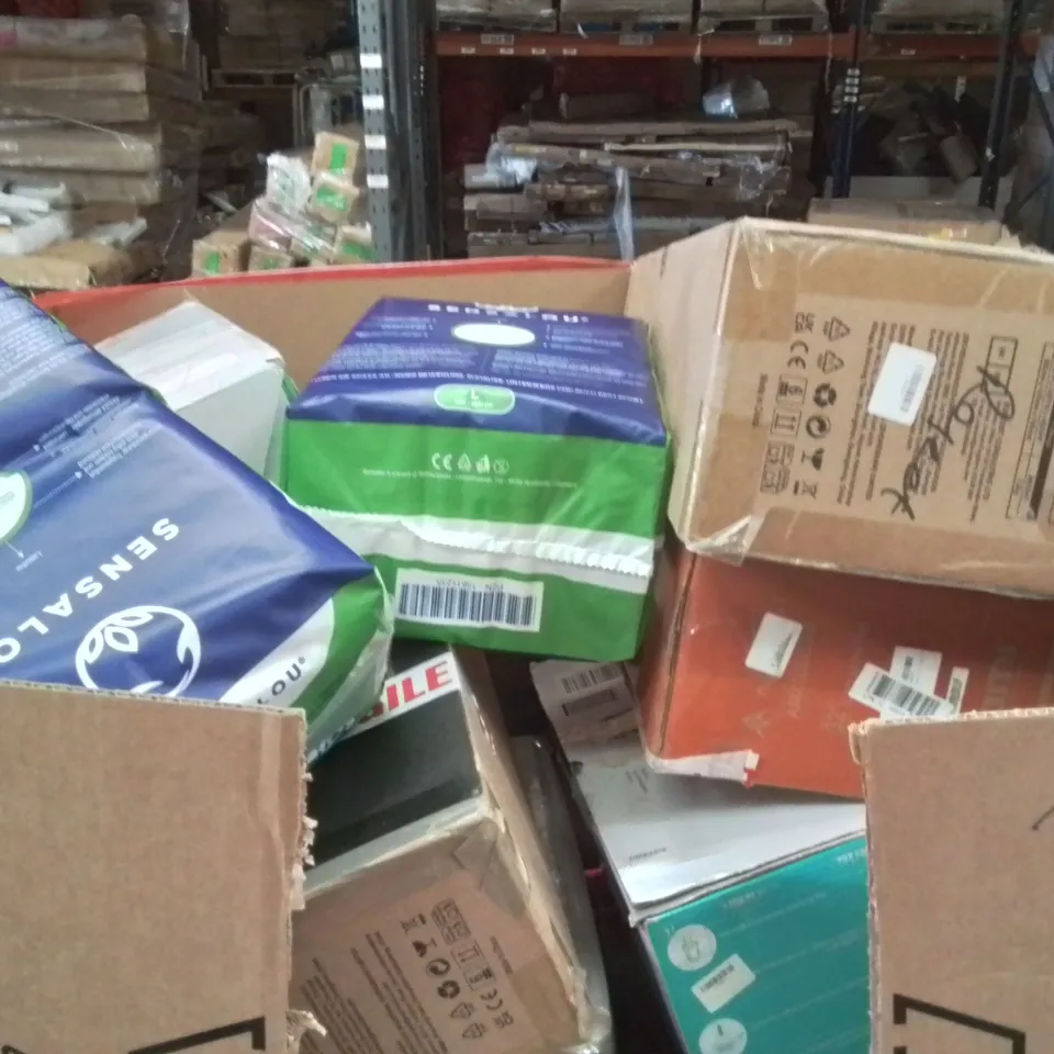 PALLET OF ASSORTED HOUSEHOLD GOODS AND PRODUCTS TO INCLUDE;COLD PRESS JUICER, COFFEE MACHINE, LED MONITOR, INCONTINENCE PANTS AND OTHER ASSORTED ITEMS...