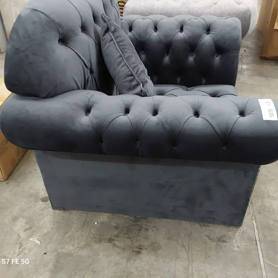 DESIGNER CHESTERFIELD EASY CHAIR CHARCOAL PLUSH FABRIC 