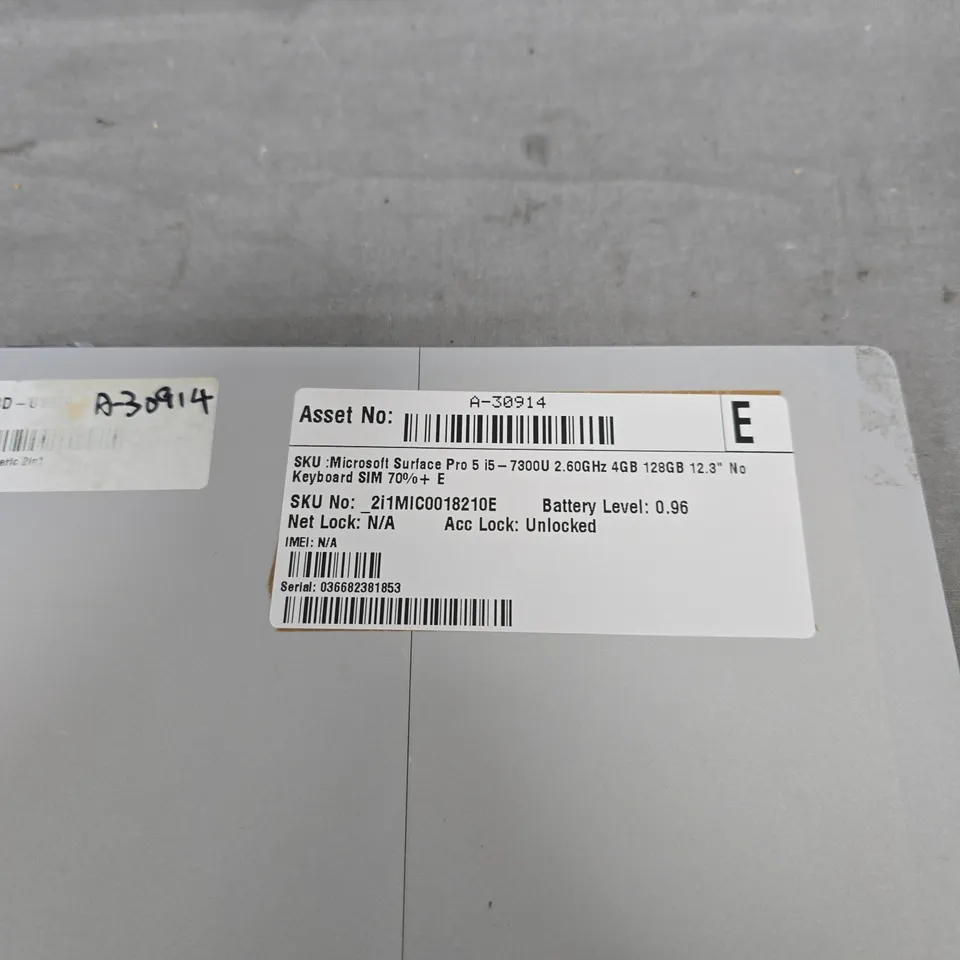 MICROSOFT SURFACE PRO 5 TABLET – I5, 4GB RAM, 128GB, 12.3-INCH DISPLAY (NO KEYBOARD/CHARGER)