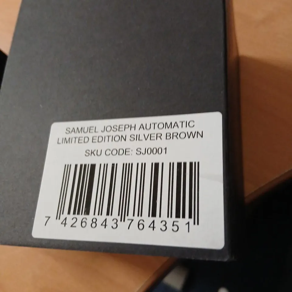 SAMUEL JOSEPH AUTOMATIC LIMITED EDITION SILVER BROWN WATCH – BROWN DIAL, LEATHER STRAP, BOXED