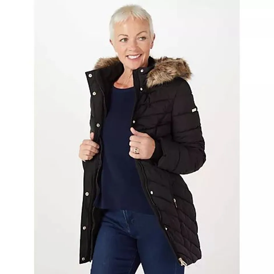 CENTIGRADE FAUX DOWN COAT WITH REMOVABLE HOOD IN BLACK SIZE M 