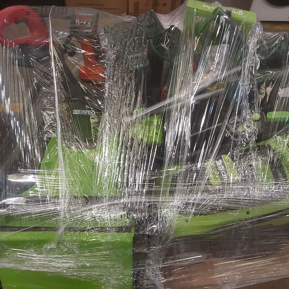PALLET CONTAINING A VERY LARGE QUANTITY OF ASSORTED ITEMS INCLUDING: LED LIGHTS, HEDGE TRIMMER, LAWN MOWER, 1400W ELECTRIC PRESSURE WASHER, OTHER ASSORTED ELECTRIC GARDEN TOOLS ECT