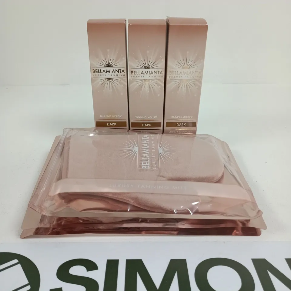 6 PC BELLAMIANTA TANNING SET TO INCLUDE MOUSSE DARK 150ML & TANNING MITT