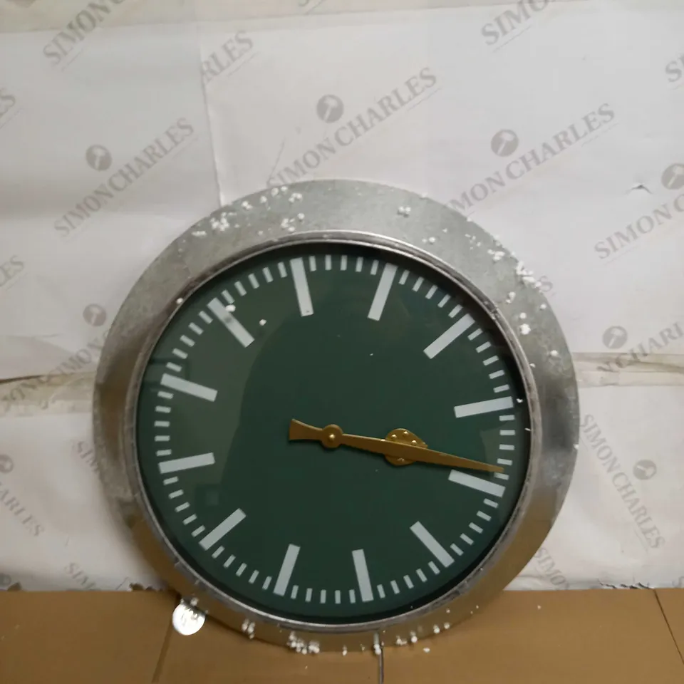 LARGE OUTDOOR GALVANISED STEEL CLOCK - GREEN FACE