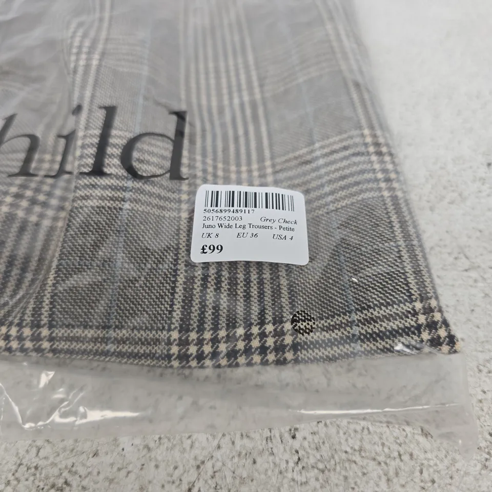 NOBODYS CHILD GREY CHECK JUNO WIDE LEG TROUSERS PETITE UK 8