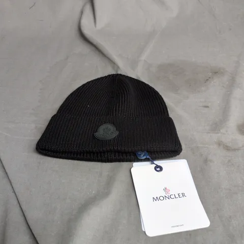 MONCLER BEANIE HAT – BLACK KNIT, LOGO PATCH (WITH TAG)