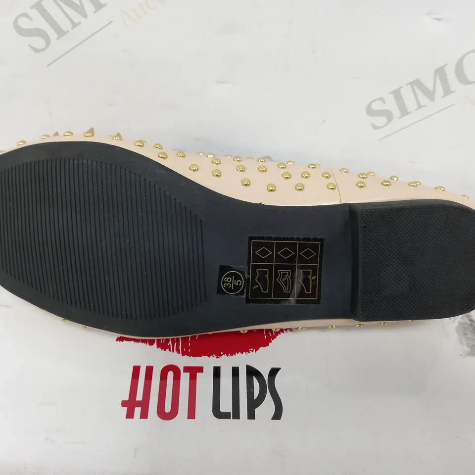 FLAT HEELED NUDE GOLD SPIKED SHOES SIZE5