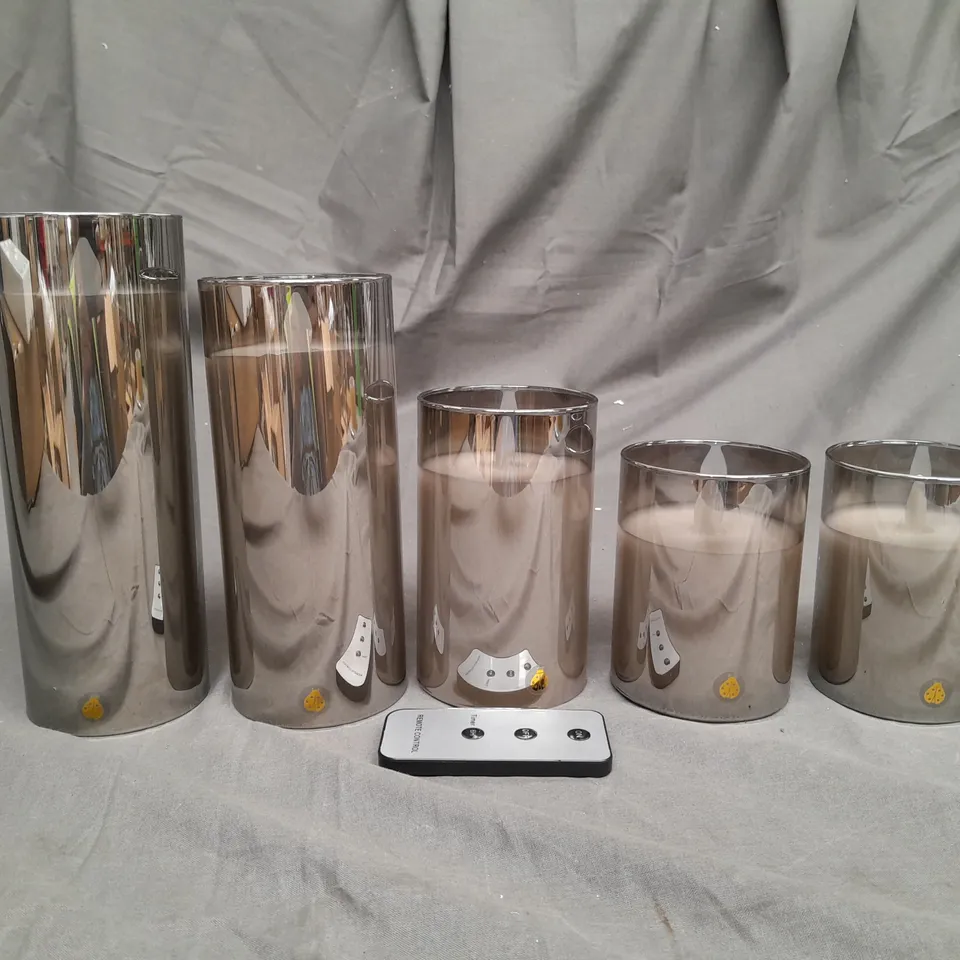 SET OF 5 LED FLAME CANDLE LIGHTS WITH REMOTE CONTROL SILVER