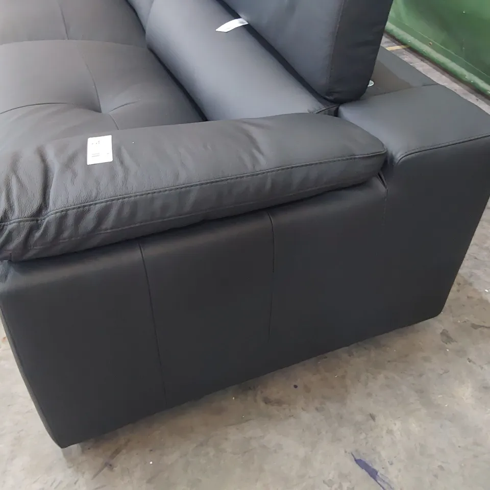 DESIGNER ITALIAN STYLE FOUR SEATER SOFA BLACK LEATHER WITH ADJUSTABLE HEADRESTS 
