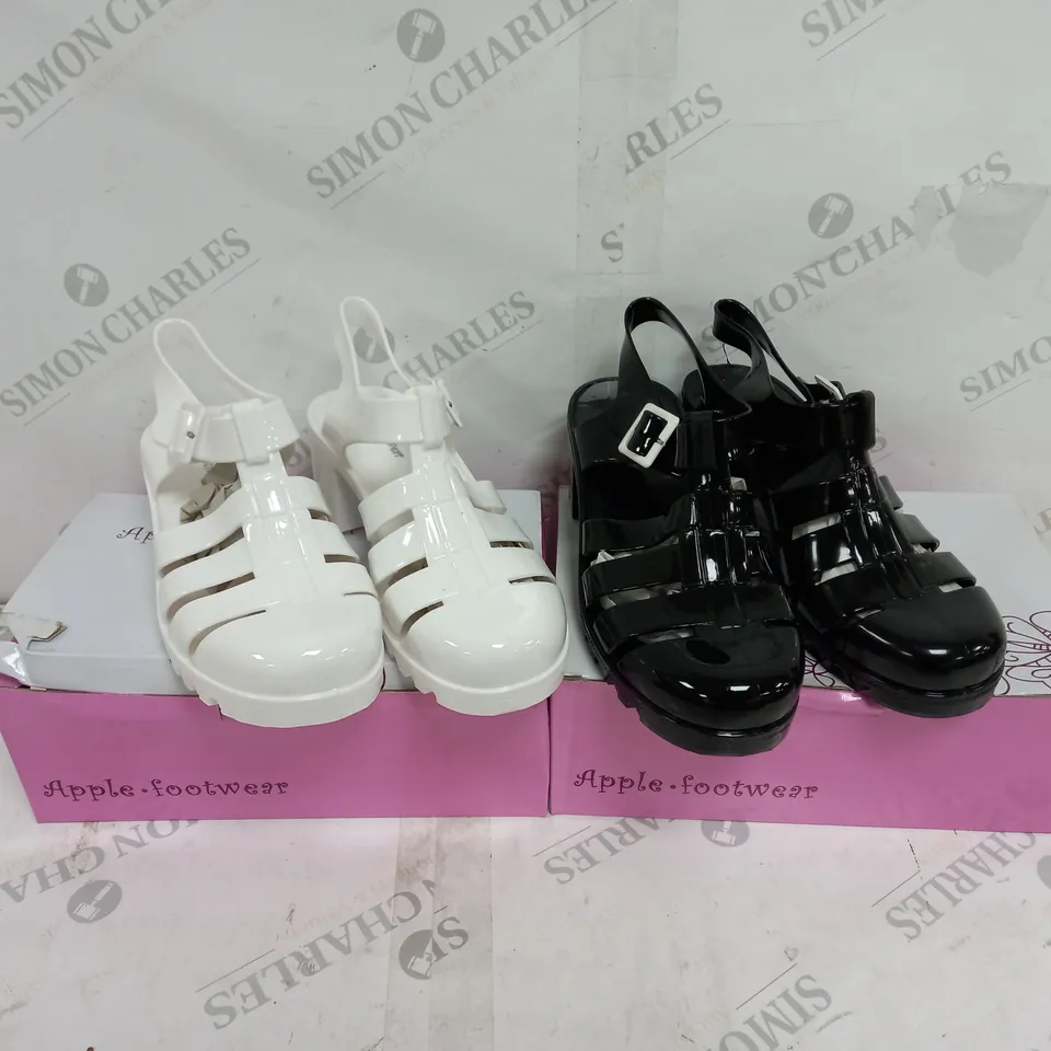 APPROXIMATELY 12 BOXED PAIRS OF APPLE FOOTWEAR BLOCK HEEL SANDALS VARIOUS SIZES TO INCLUDE SIZES 37, 38, 39