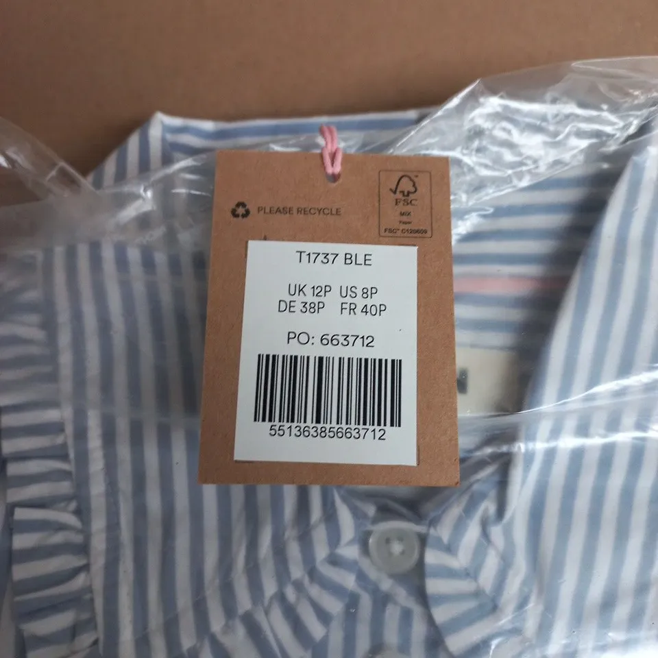BODEN WOMEN’S BLUE & WHITE STRIPED COTTON SHIRT, UK 12P