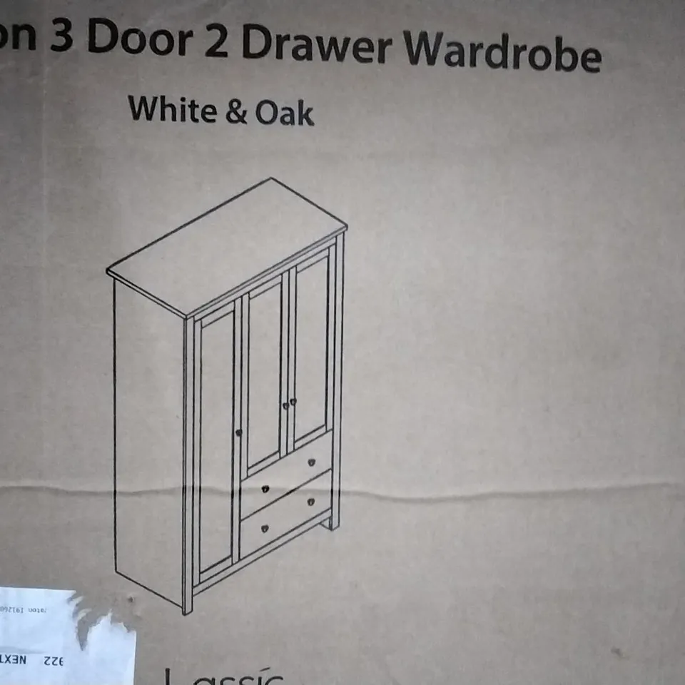 BOXED ARLINGTON 3 DOOR 2 DRAWER WARDROBE WHITE & OAK PARTS