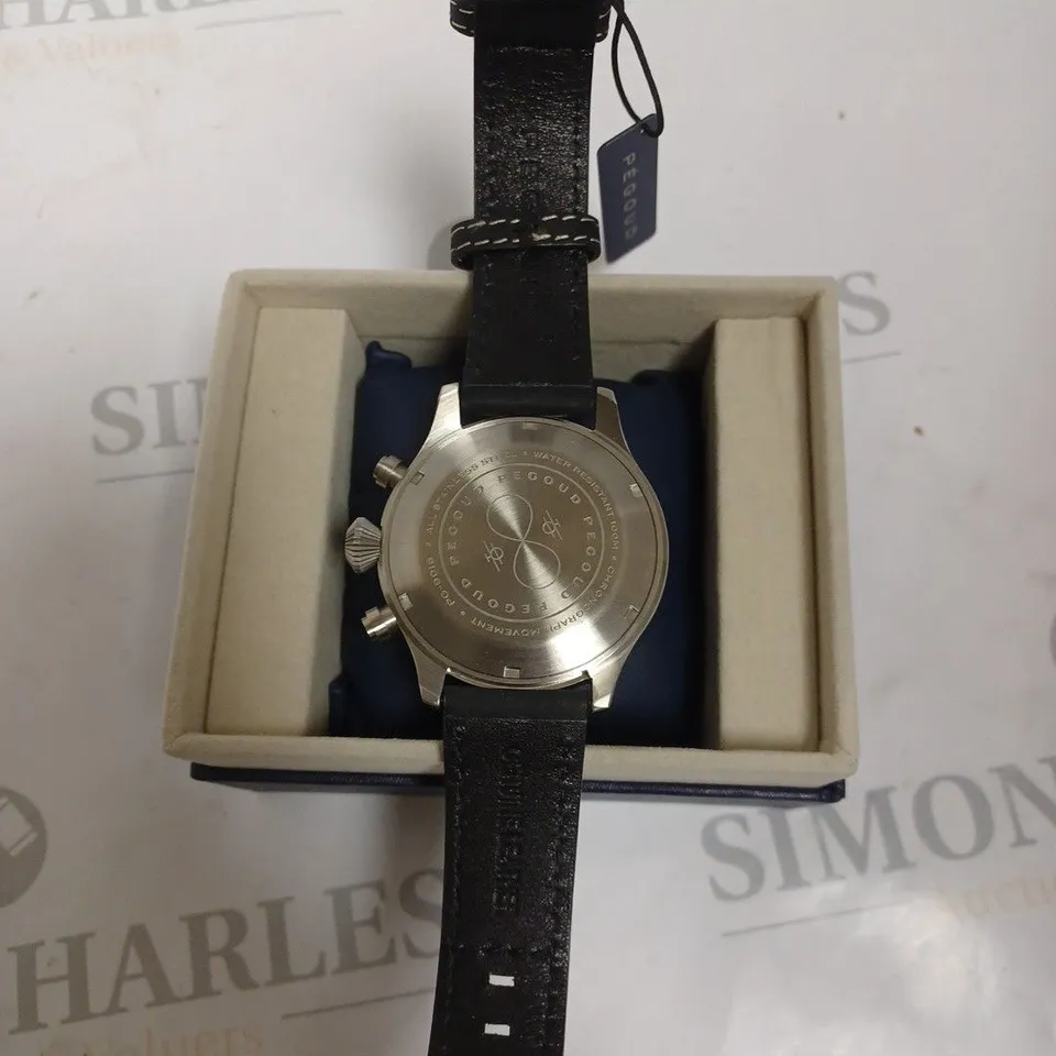 BOXED PEGOUD STAINLESS STEEL GENUINE LEATHER WATCH NAVY 