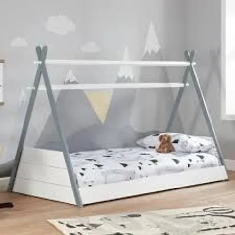 BOXED TEEPEE SINGLE WHITE CHILDRENS BED FRAME - WHITE & GREY (1 BOX)