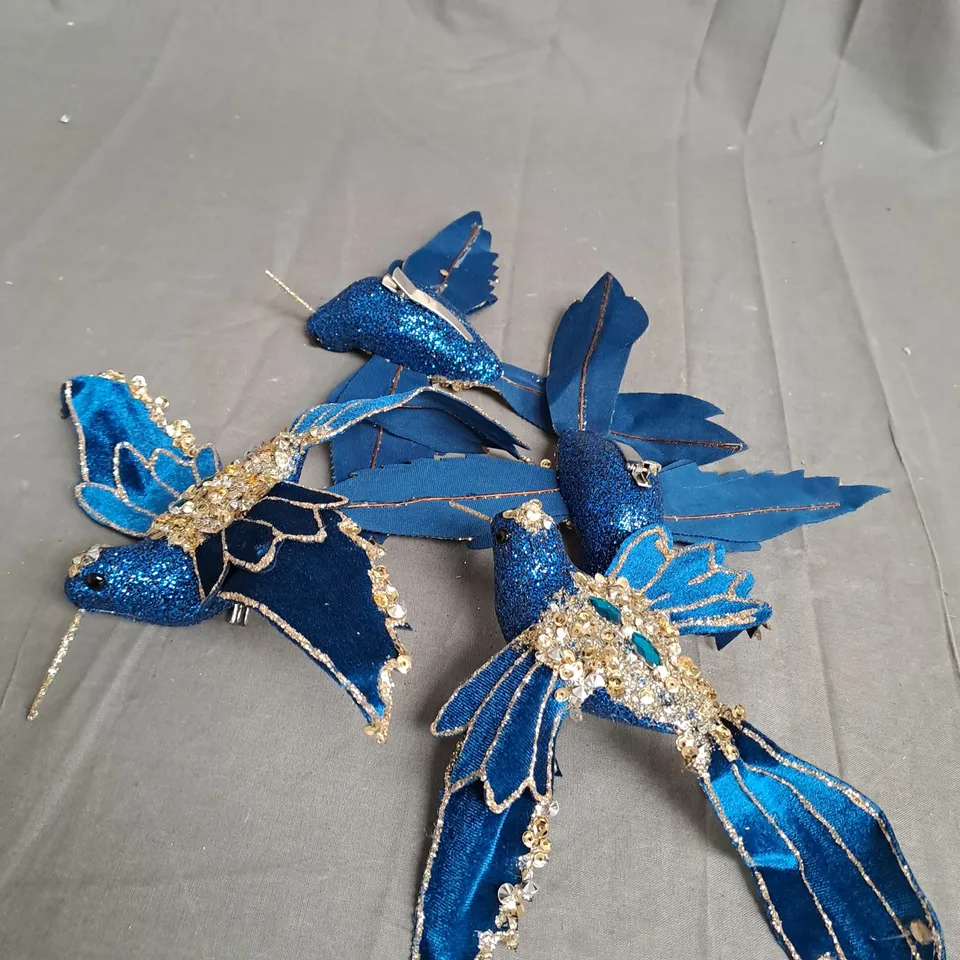 DECORATIVE BIRD CLIPS - BLUE/GOLD  X4 