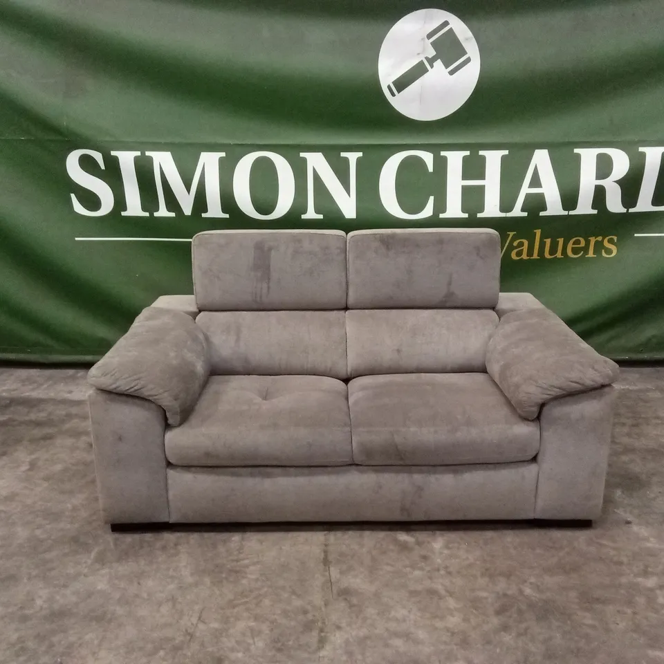 DESIGNER 2 SEATER FABRIC SOFA WITH ADJUSTABLE HEADREST