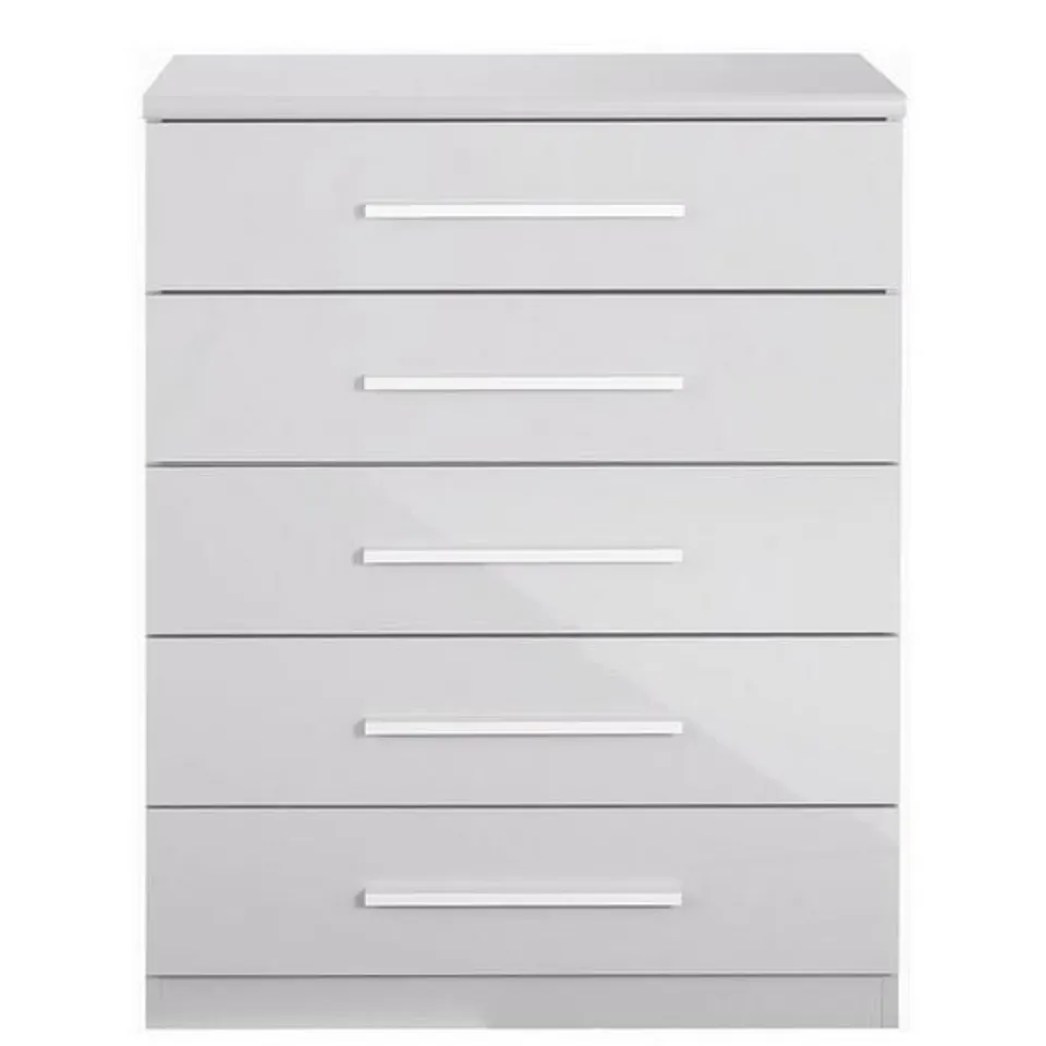 BOXED GRADE 1 PRAGUE WHITE GLOSS 5-DRAWER CHEST (1 BOX)