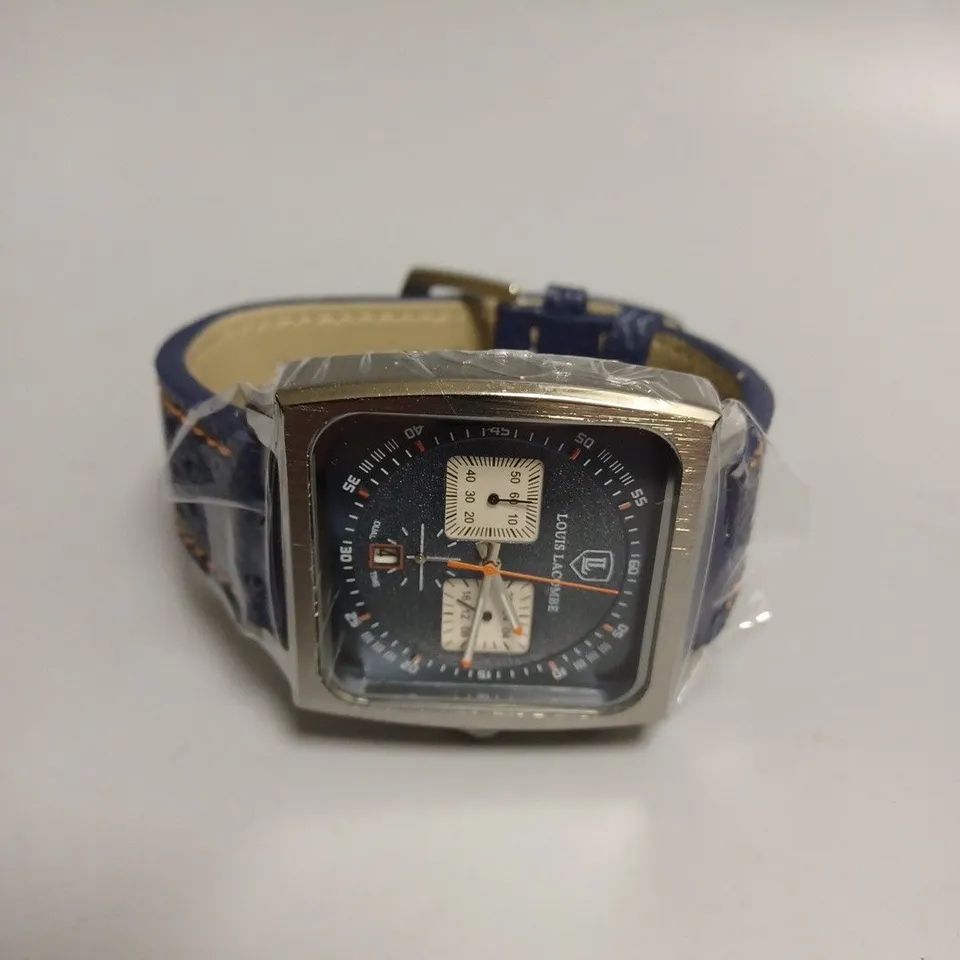 MENS LOUIS LACOMBE WATCH – SQUARE DIAL WITH WHITE SUB DIALS – LEATHER STRAP – 3ATM