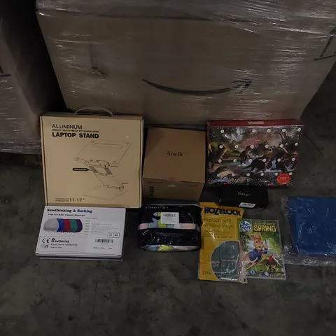 PALLET OF ASSORTED ITEMS INCLUDING: LAPTOP STAND, DINOSAUR ADVENT CALANDER, FOOT SCRUBBER, WICKING STRAPS, DVD, POOL COVER, PET FOUNTAIN, WOMEN'S KNICKERS, SUNGLASSES