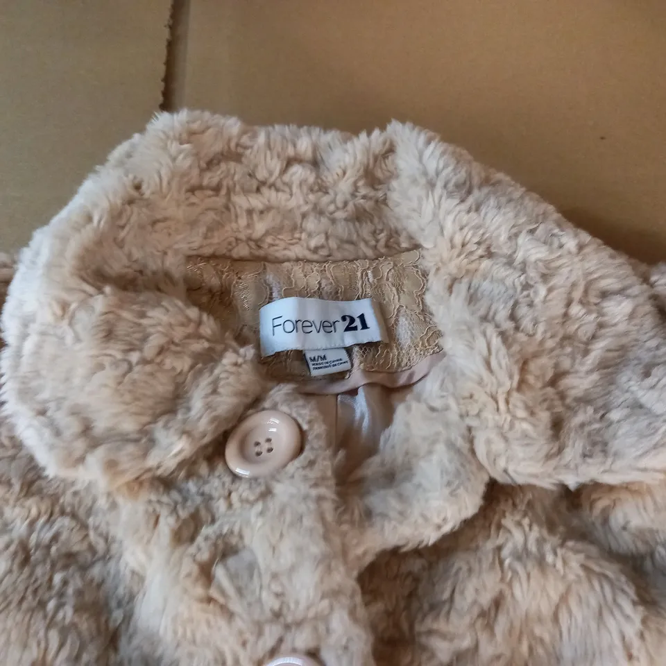 FOREVER 21 BEIGE FAUX FUR COAT - M