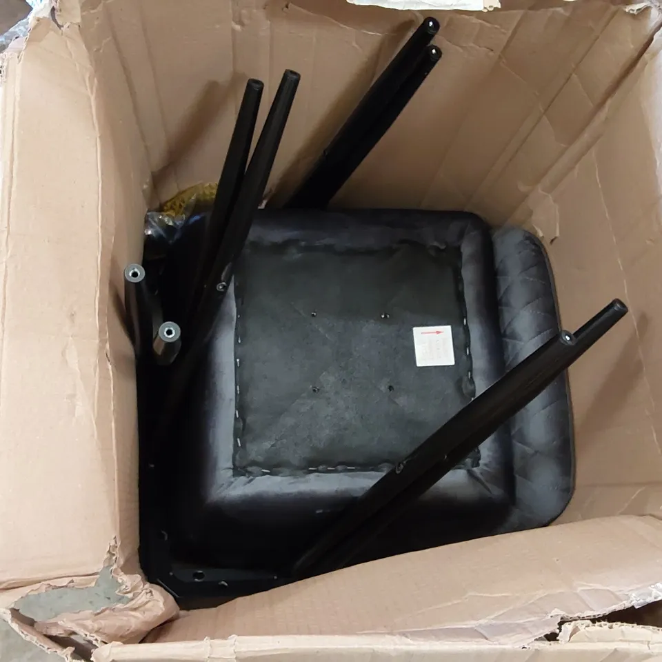 PALLET OF ASSORTED ITEMS INCLUDING: DESIGNER CHAIRS, 2 DOOR ACCENT CABINET, TOWER HEATER, BABY BED, HANDSAW